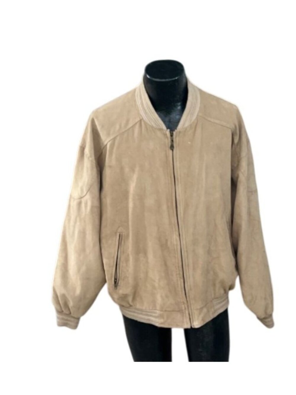 Vintage Weatherproof Mens Size L Tan Faux Suede Zip Bomber Jacket Korea